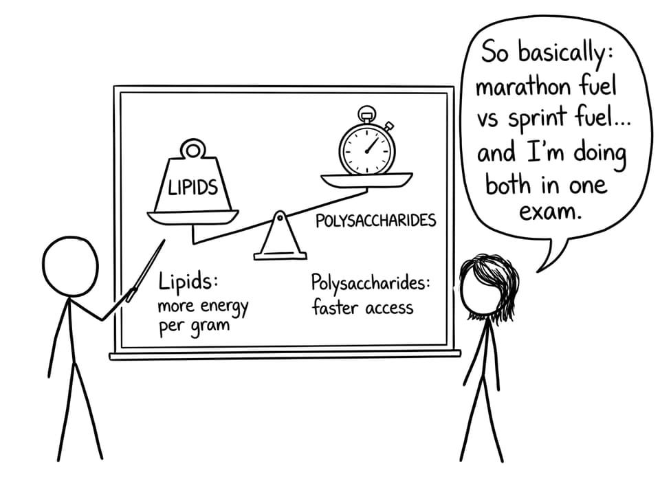 Lipids vs polysaccharides exam joke
