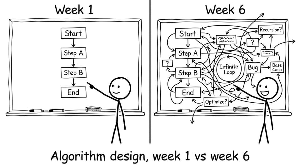 Algorithm design, week 1 vs week 6