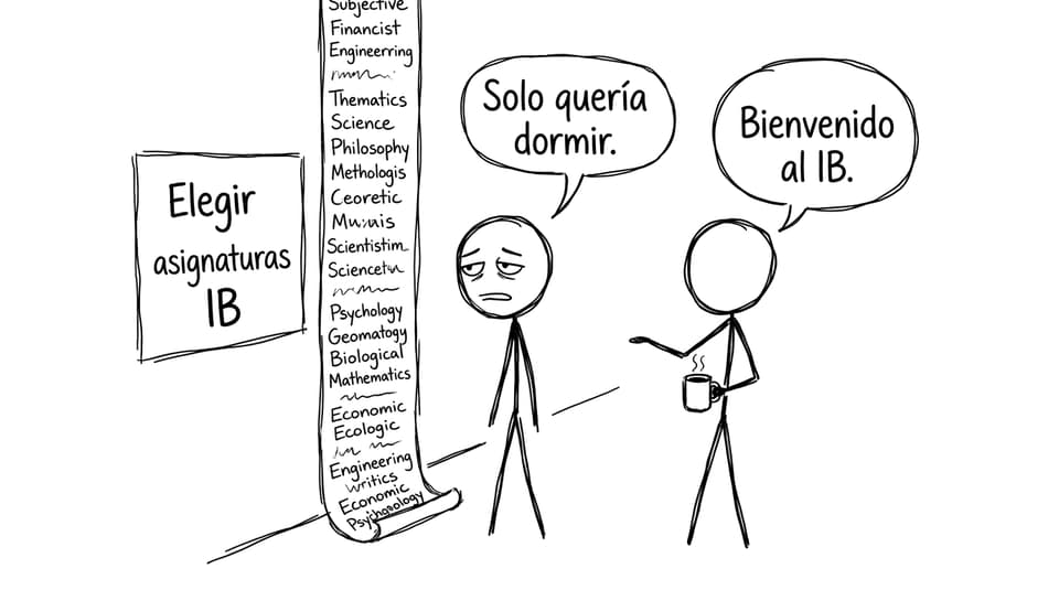 Estudiante eligiendo asignaturas IB con humor