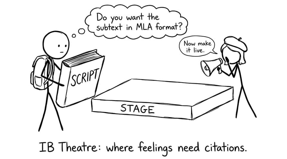 Student staring at Script and Stage, joking about citations