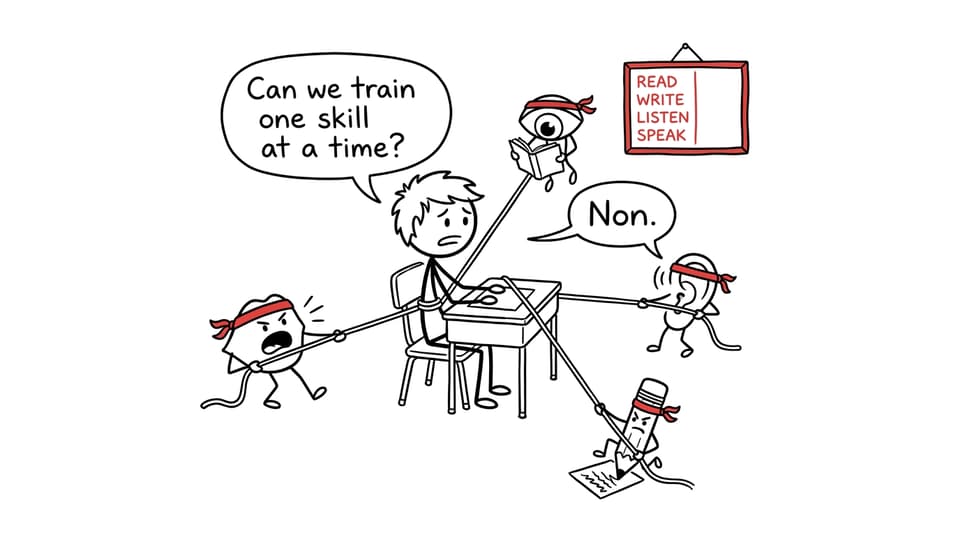 Four miniature coaches train an IB French student at once