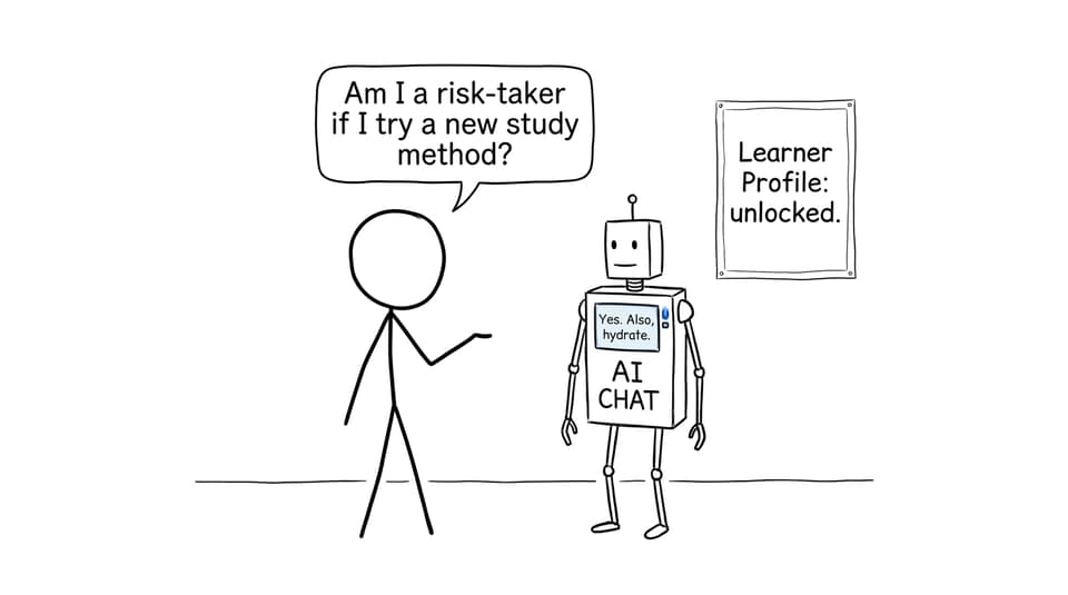 An AI robot gives study advice while validating risk-taking