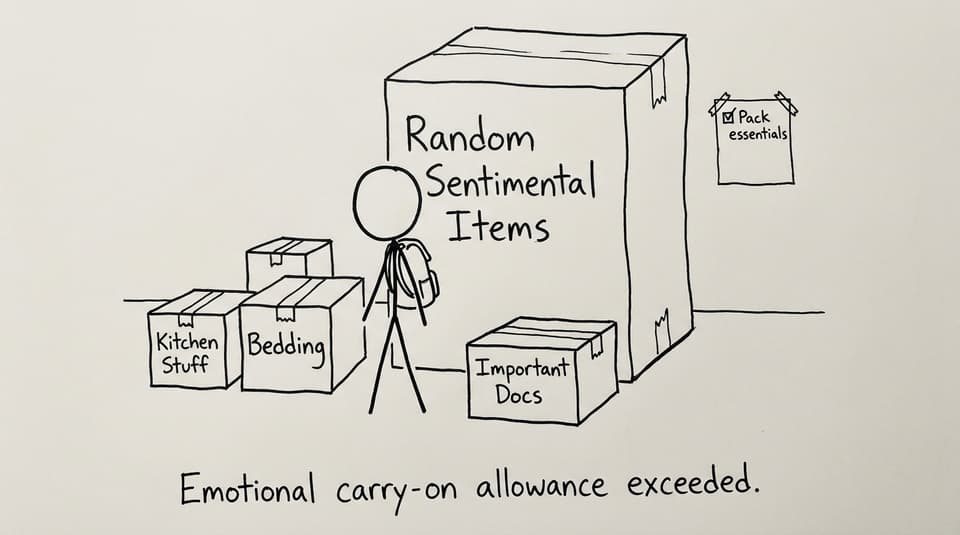A student with too many boxes and one huge sentimental box