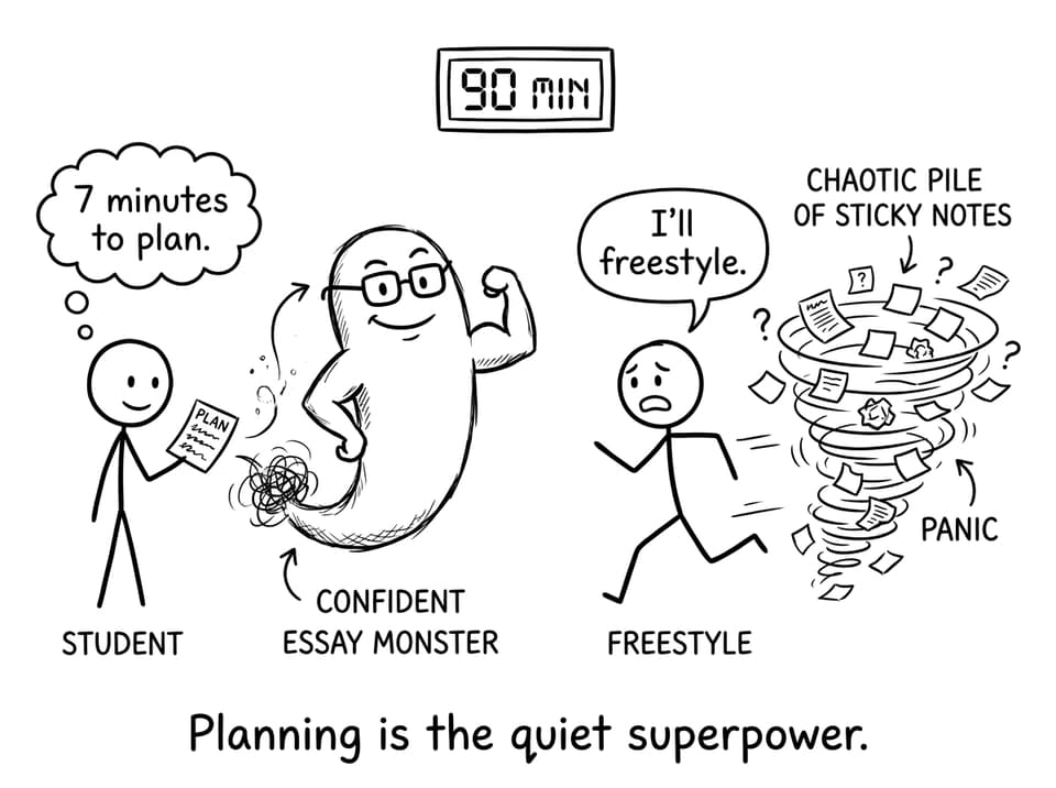 Planning grows into a confident essay while freestyling turns to chaos