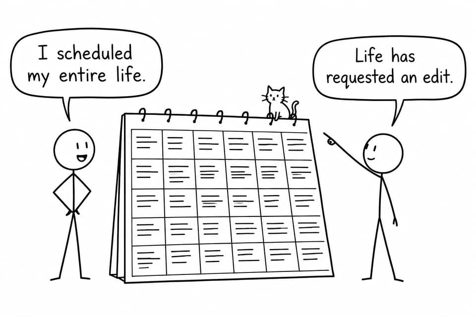 A student plans an entire life on a huge calendar before a cat forces an unexpected revision