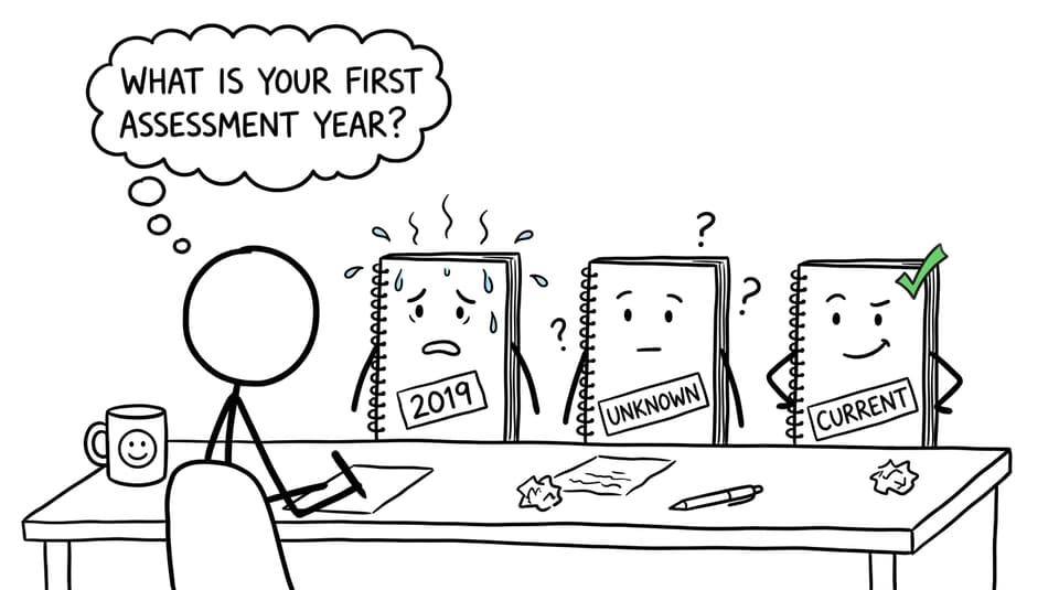 A student interviewing old and current notebooks about their assessment year