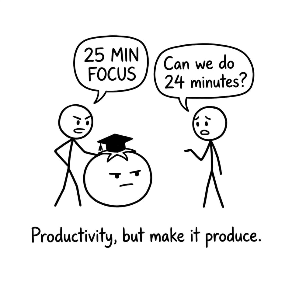 Pomodoro tomato timer negotiating with a student