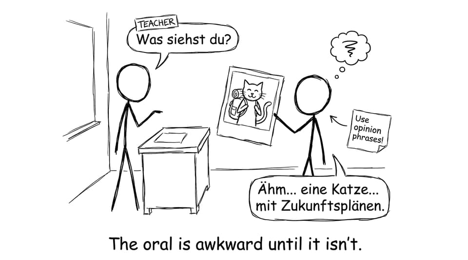 A comically awkward oral exam moment