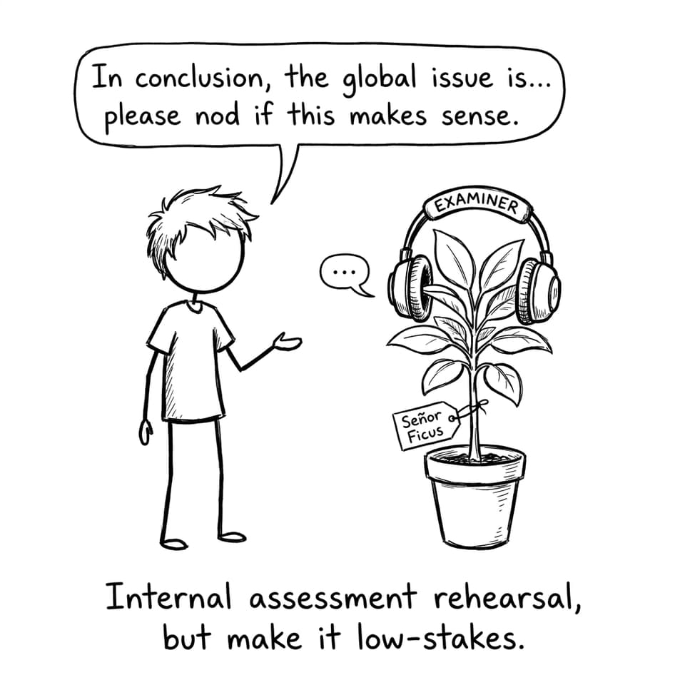 Practicing an oral on a plant
