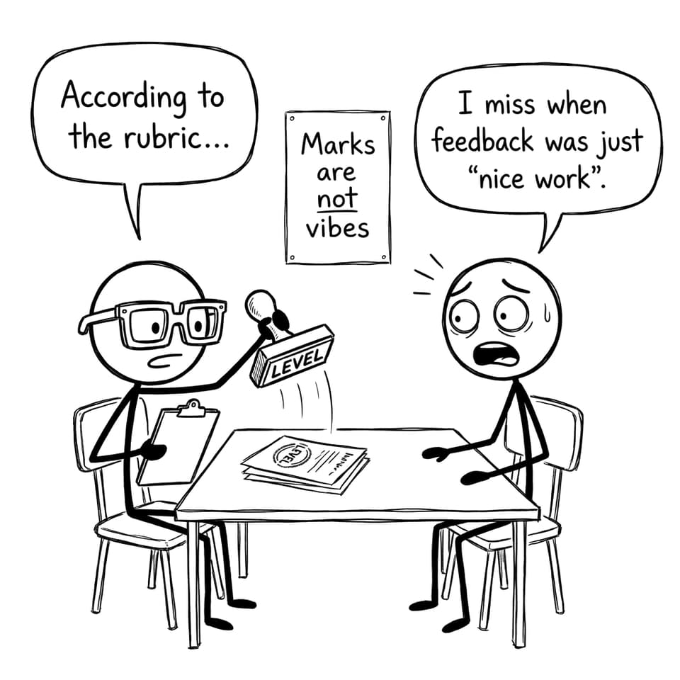 Peer marking rubric joke comic