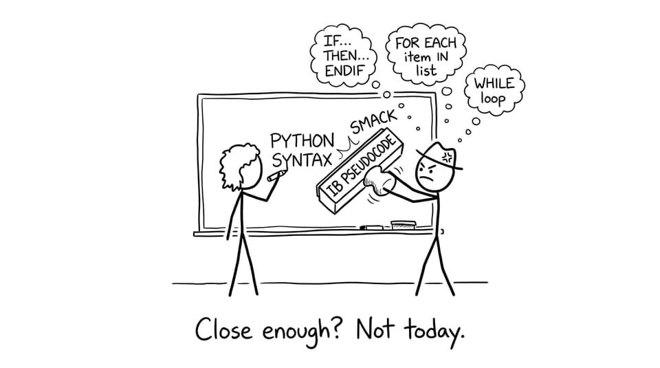 Python syntax vs IB pseudocode stamp