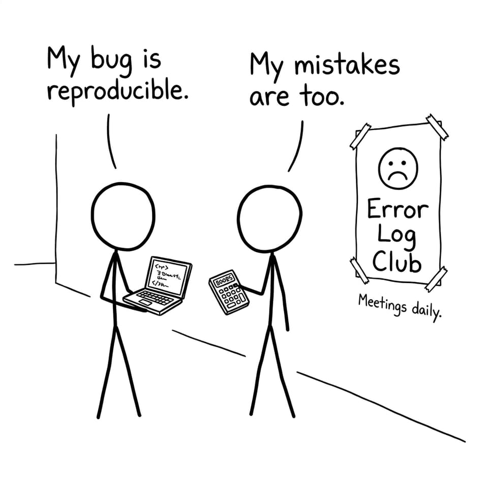 Two students joking about reproducible mistakes