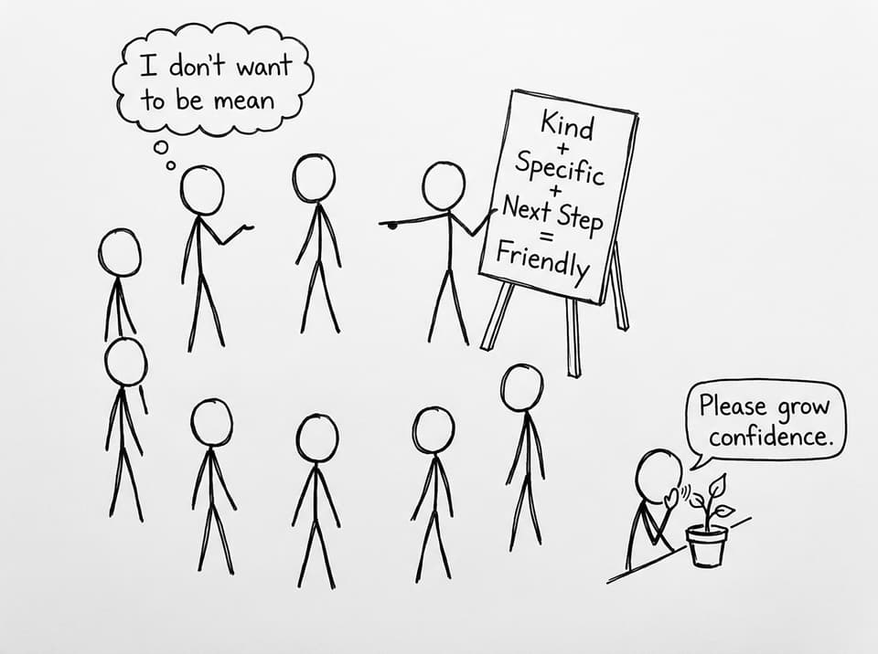 Kind + specific + next step