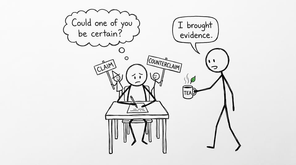A student attempts to negotiate between a claim and counterclaim