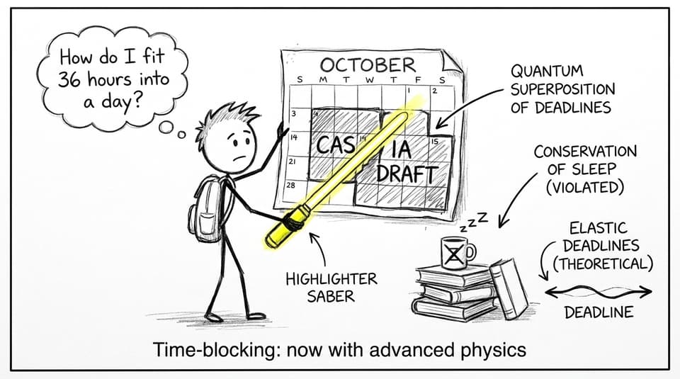 Student splitting time blocks with a highlighter lightsaber
