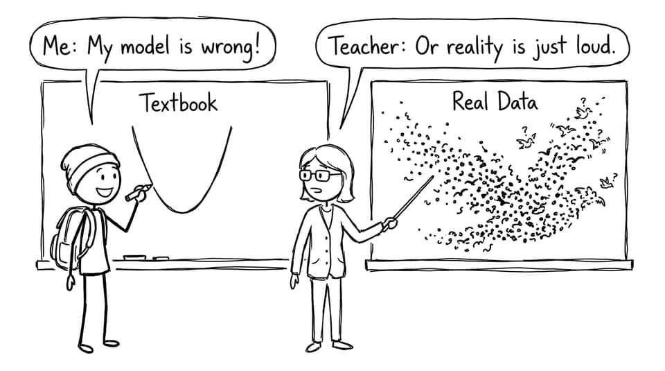 Textbook vs real data comedy