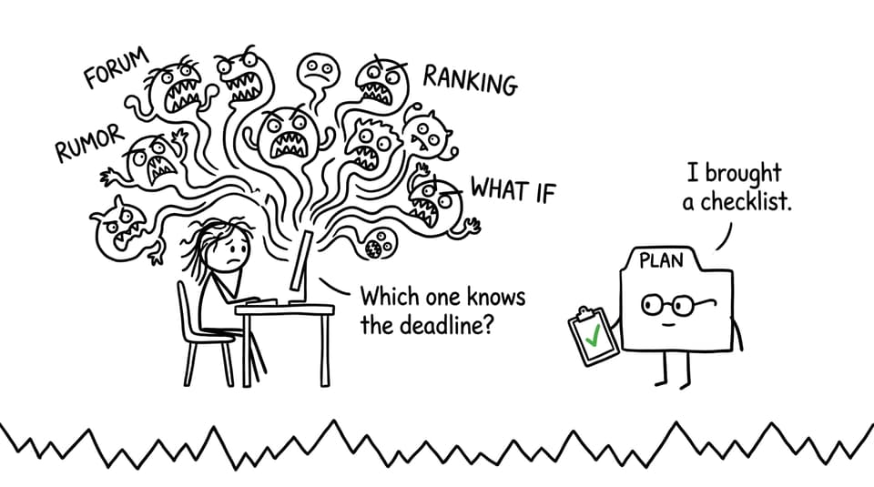 A student discovers that a calm plan knows more than twelve anxious browser tabs