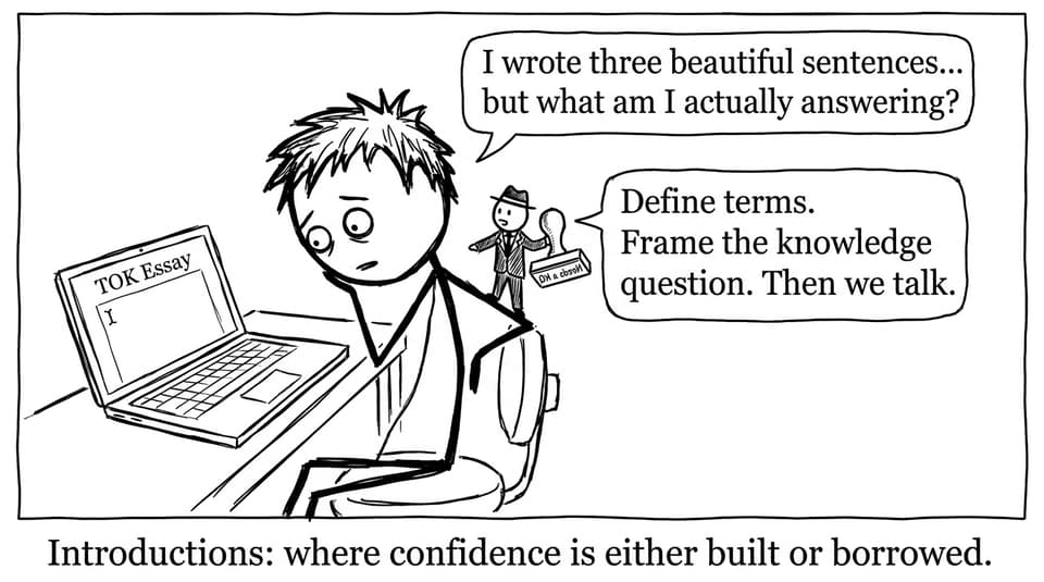 XKCD-style comic about TOK introductions and KQs