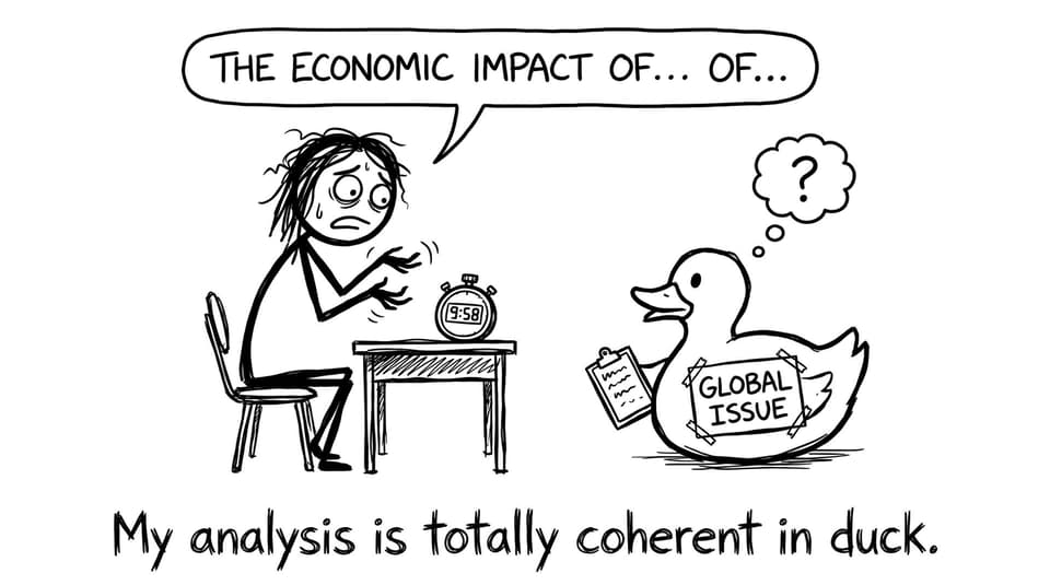 A student rehearsing to a rubber duck about a global issue