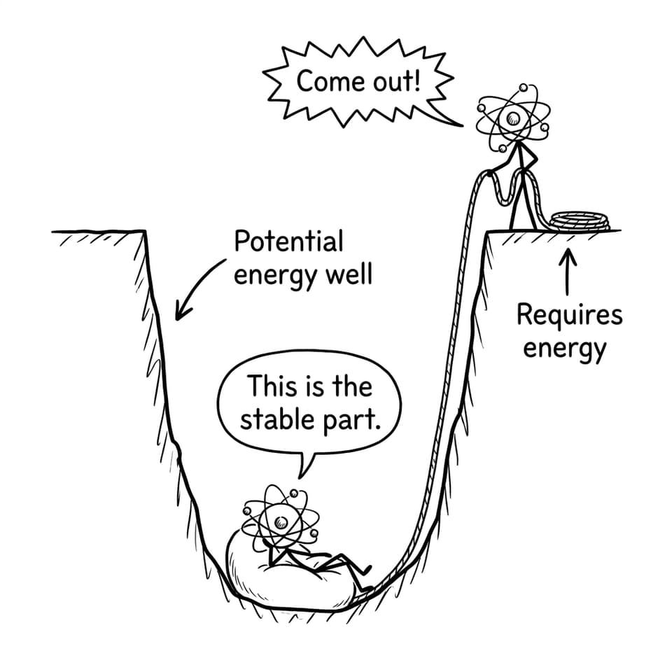 Atoms relaxing in a potential energy well