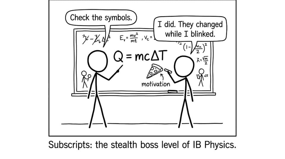 IB Physics comic: subscripts stealth boss level