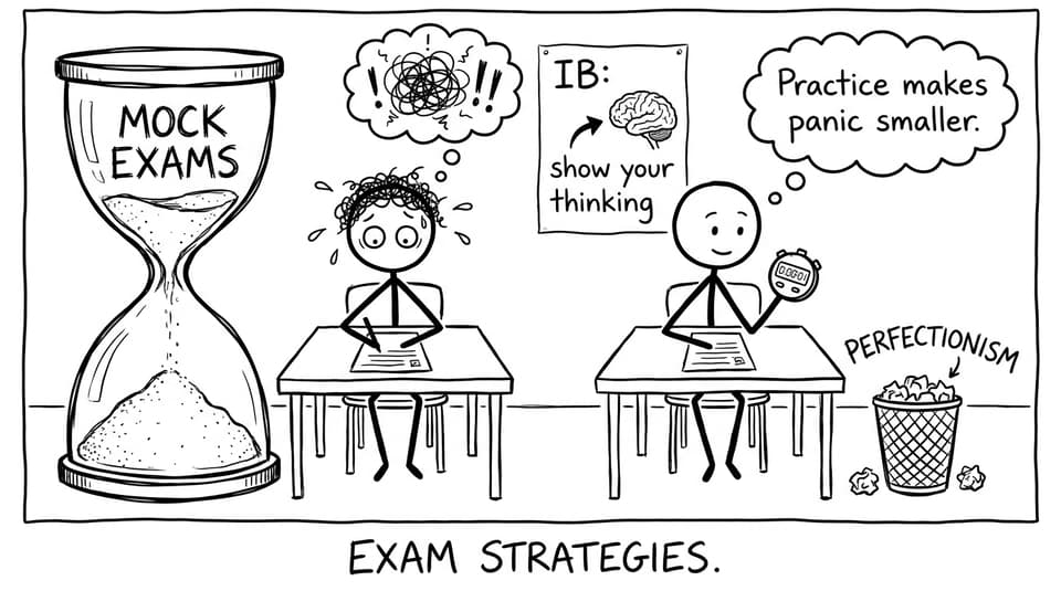 Timed mock exam panic vs calm comic