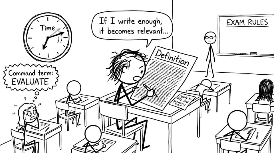 A funny comic about writing definitions instead of applying