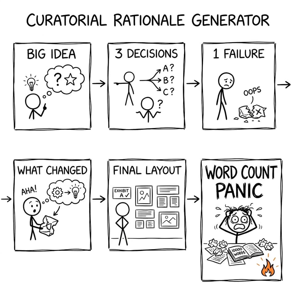 Curatorial rationale generator flowchart with word count panic