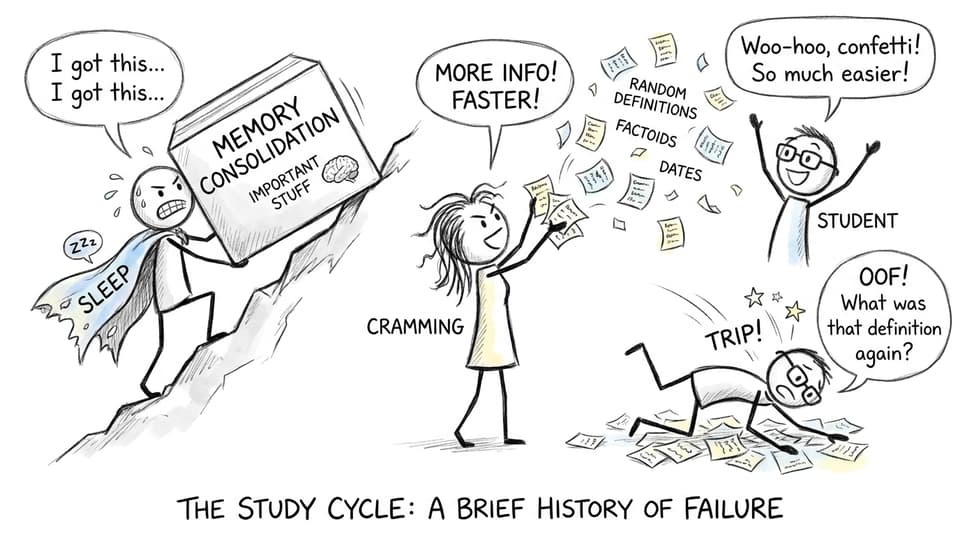 Sleep carrying memory consolidation while cramming throws confetti