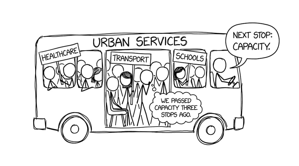 Overloaded urban services bus comic