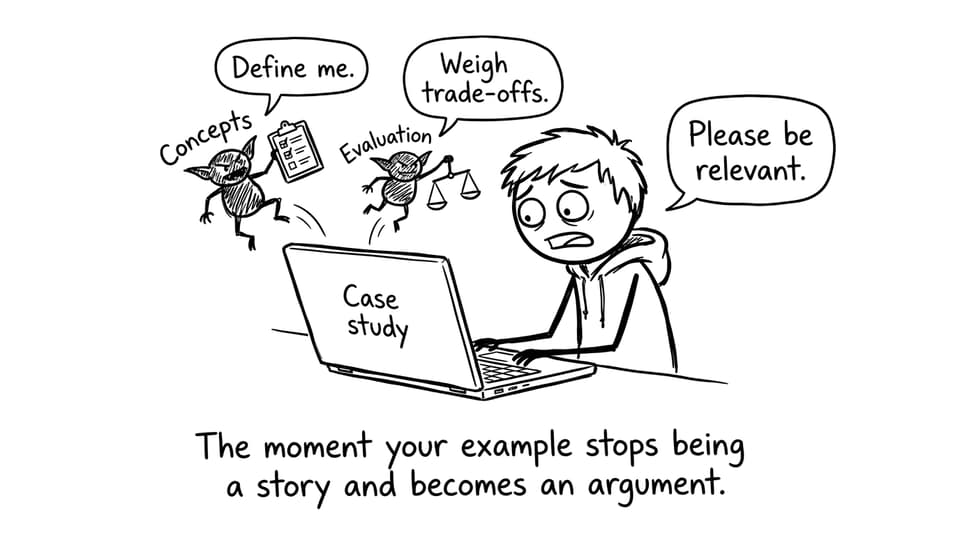The moment your example stops being a story and becomes an argument.