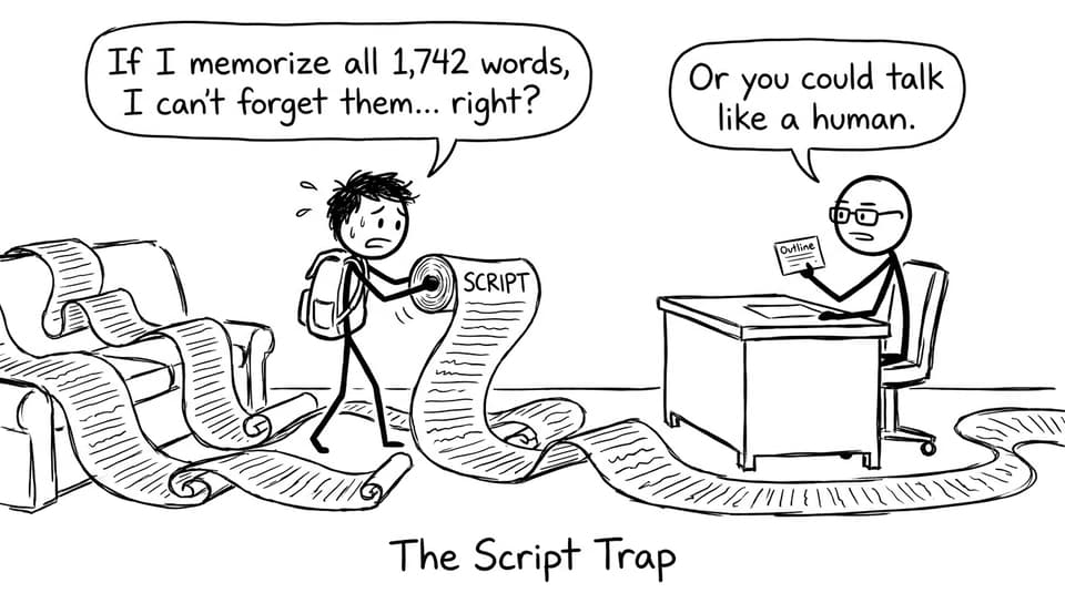 A funny comic about memorizing a script vs using an outline