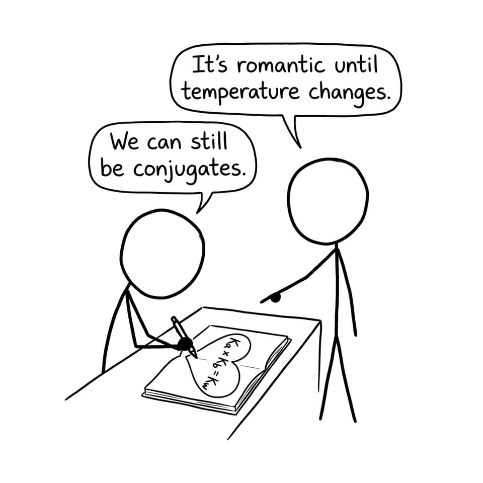 Ka times Kb equals Kw romance joke