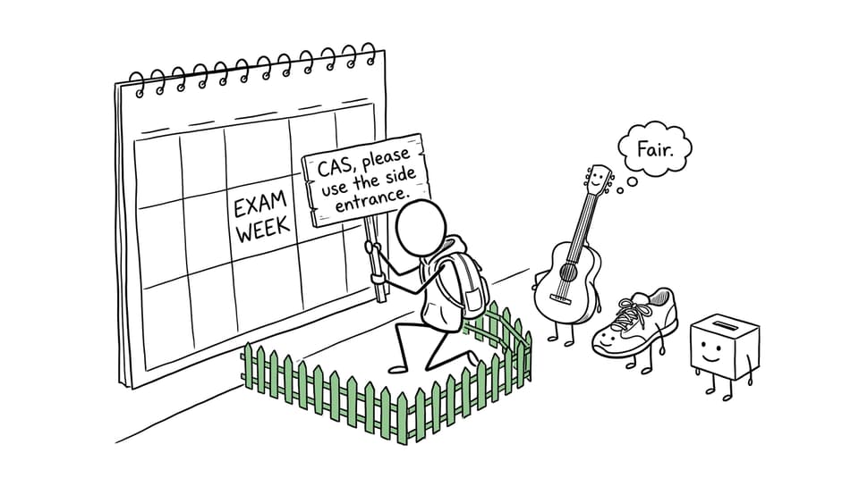 An IB student politely redirects CAS around exam week