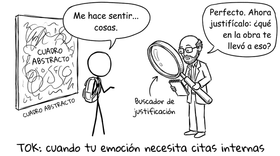 Estudiante en museo justificando en TOK