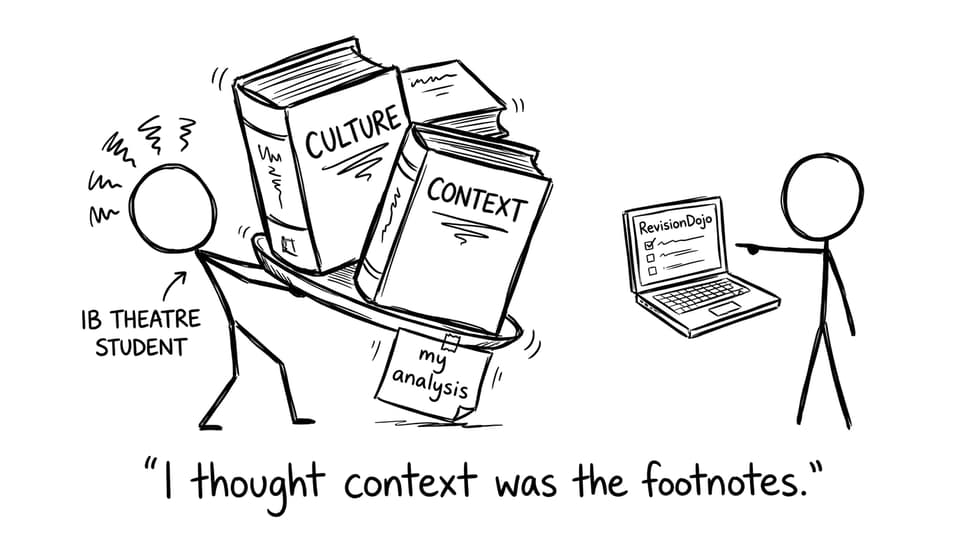 An IB Theatre student balancing culture and context on a scale