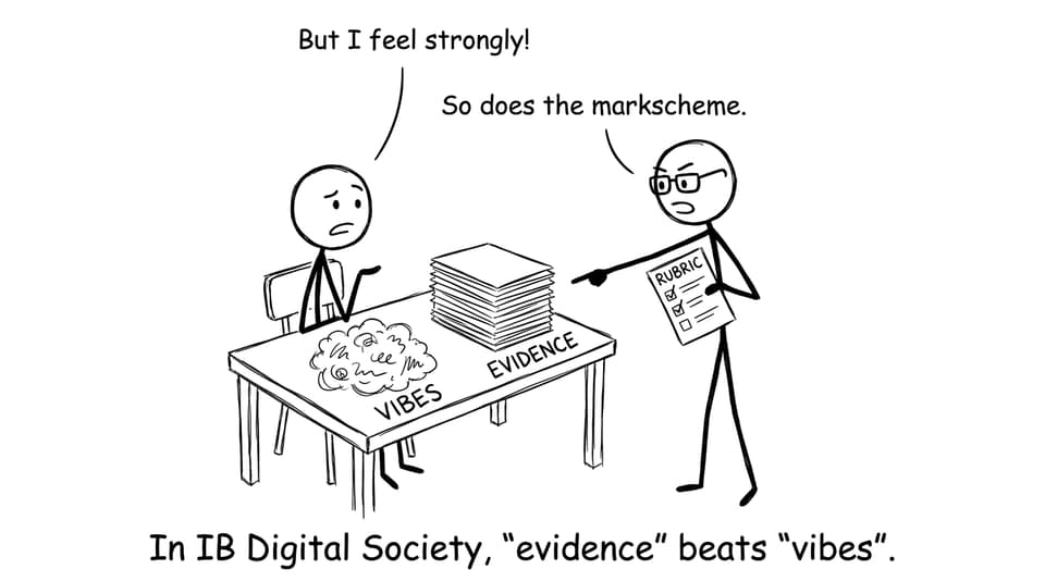 A funny comic about evidence versus vibes in IB Digital Society