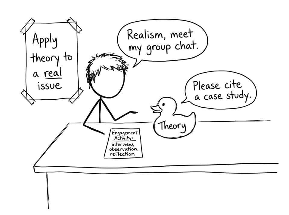 Student explaining theory to a rubber duck