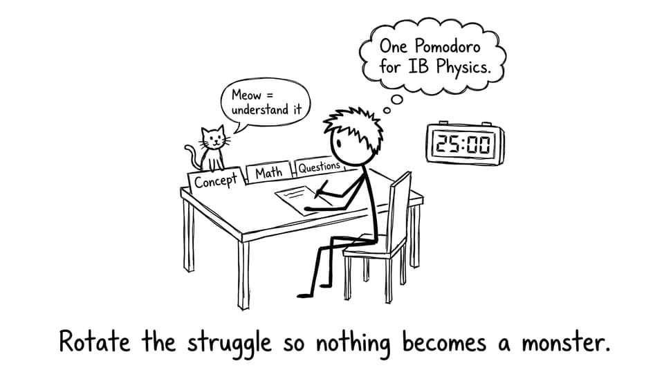 Pomodoro plan for IB Physics with cat on concept tab