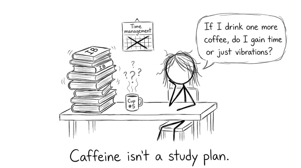 IB student debating coffee vs planning