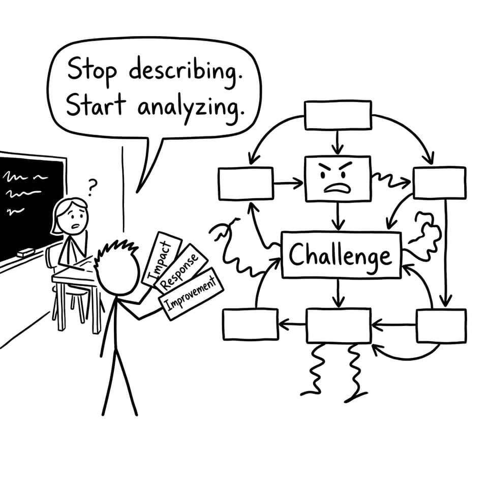 A student fighting a “Challenge” monster with Impact, Response, Improvement tools