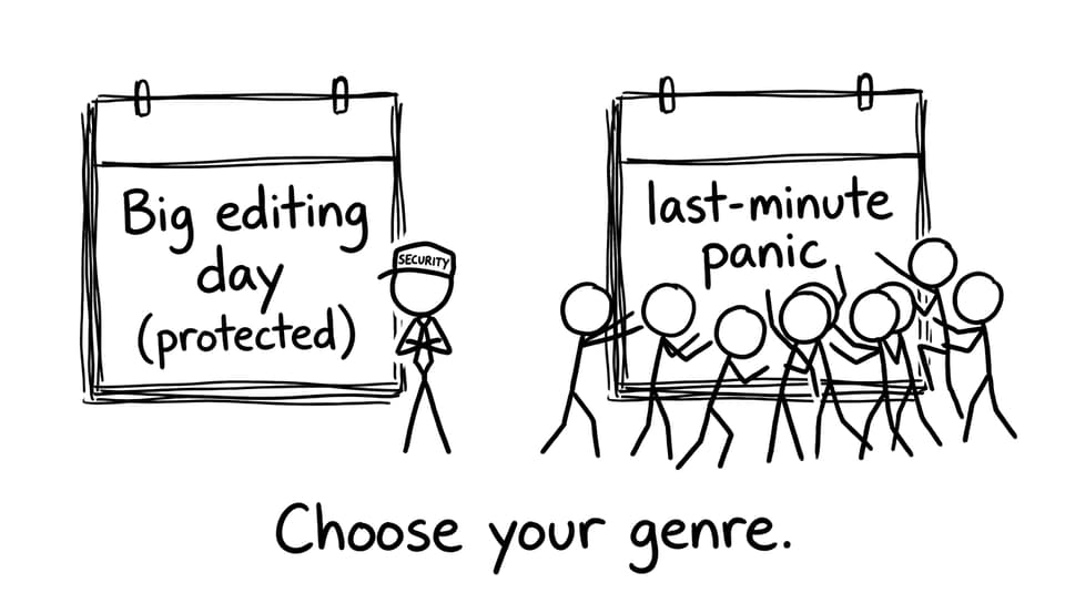 Two calendars: protected editing day vs last-minute panic