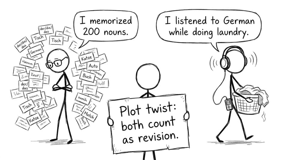IB Languages comic about flashcards vs listening practice