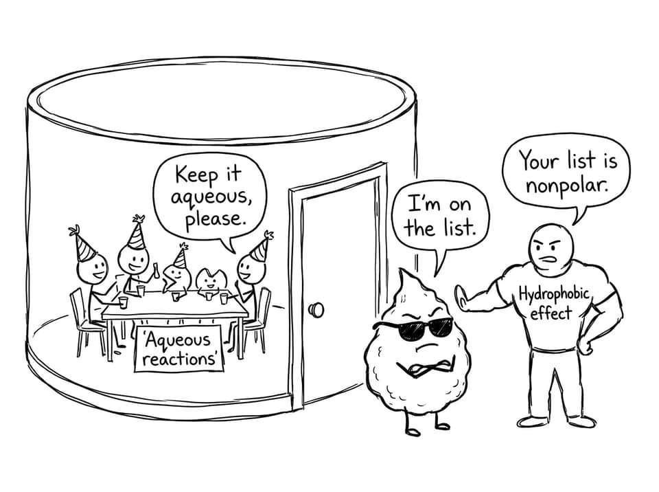 A cell party where enzymes want “aqueous only” and oil gets stopped
