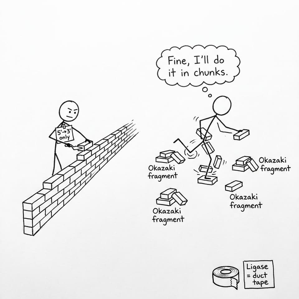 Workers building DNA like a wall in chunks