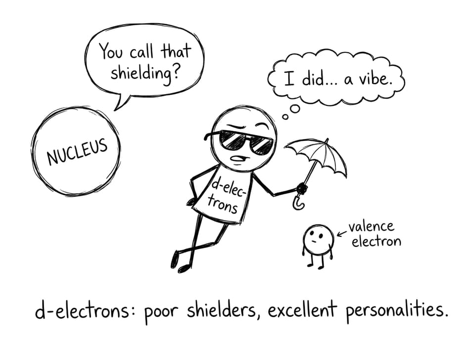 Comic about d-electrons shielding poorly