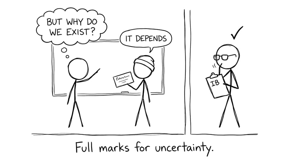 Two students debate; one answers with “It depends”
