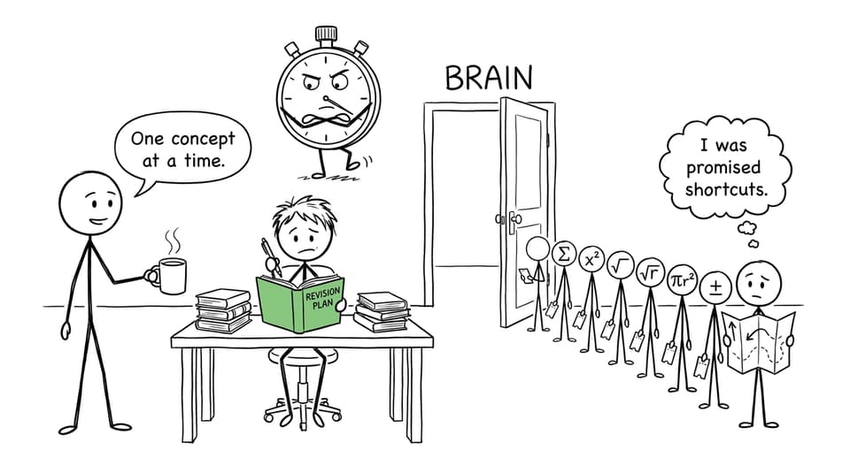Equations politely queuing to enter a student's brain