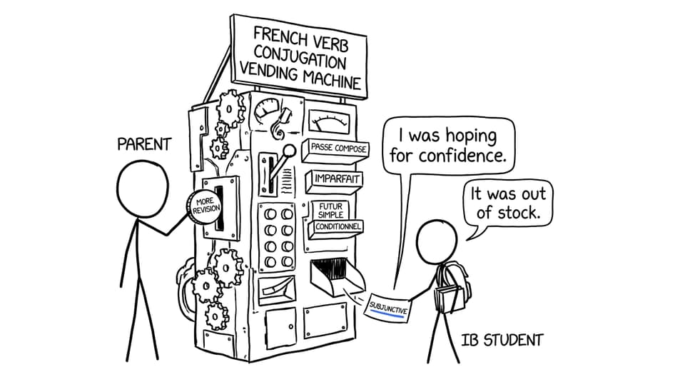 A parent and student encounter a French revision vending machine