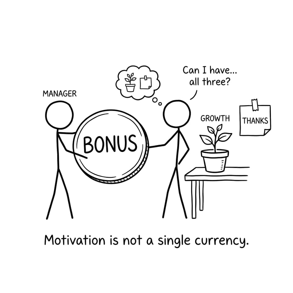 Manager offers a giant coin while employee wants growth and thanks